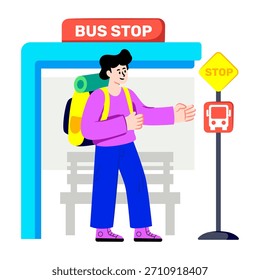Ilustración de diseño editable de parada de autobús