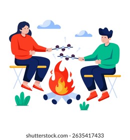 Editable design illustration of camp cooking