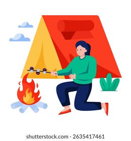 Editable design illustration of camp cooking