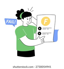Ilustração de design editável de grau F, conceito de resultado de falha 