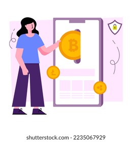 Ilustración de diseño editable de la retirada de bitcoin móvil 