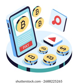 An editable design illustration of mobile bitcoin
