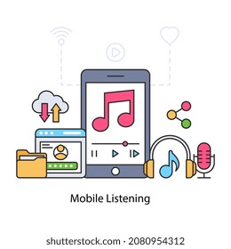 An editable design illustration of mobile listening