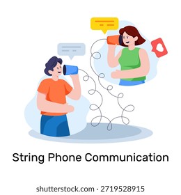 Editable design illustration of string phone communication