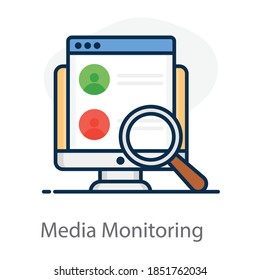 Editable design of media monitoring iconic flat vector 