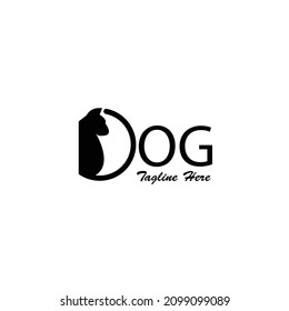 Editable design text DOG with silhouette dog animal. Vector illustration.