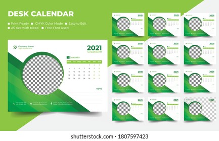 Editable Desk Calendar 2021, Template Set Of 12 Months,calendar Planner, Print Ready 2021 Desk Calendar, CMYK Color Mode, Year 2021, Modern And Creative New Year Calendar