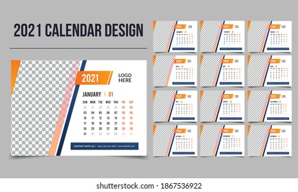 editable desk calendar design template for 2021 