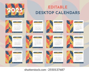 Editable Desktop Calendar 2025 Template with Minimalist Layout and Bold Typography