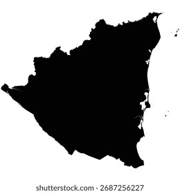 Silueta de Vector negro detallada editable del país de Nicaragua.