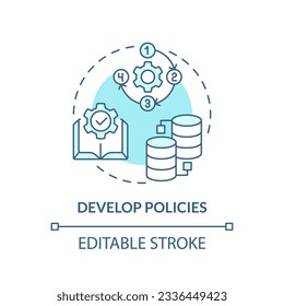 Editable develop policies concept blue thin line icon, isolated vector representing data democratization.