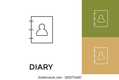 Editable Diary Thin Line Icon with Title. Useful For Mobile Application, Website, Software and Print Media.