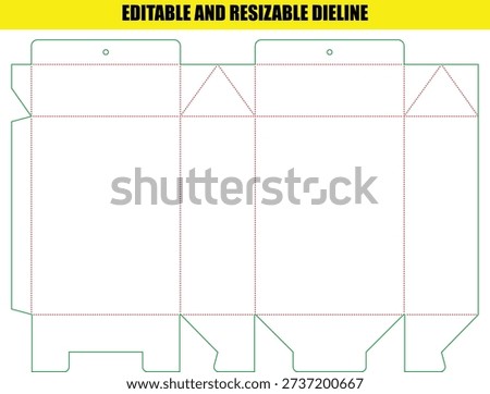 Editable die line template for folding box with cutouts, customizable and resizable for packaging.