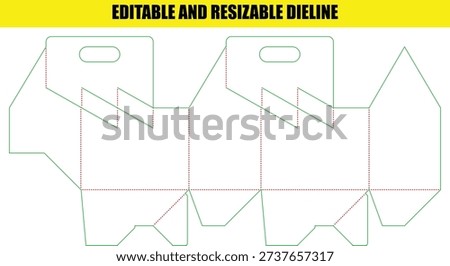 Editable die line template for folding box with cutouts, customizable and resizable for packaging.