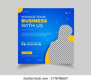 Editable Digital business marketing social media post template, Social Media web banner Design, Manage your Business, business manage design template