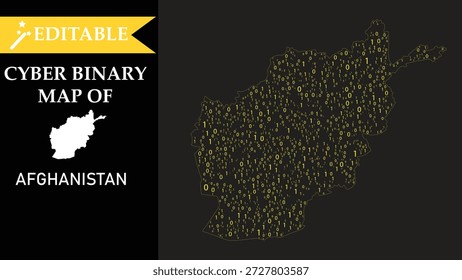 An editable digital map of afghanistan made from binary code and data points