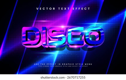 Editable Disco Vector Text Effect, Neon Retro 3D Typography for Party Flyer, Club Event Poster, Music Festival Banner, and Dance Night Design