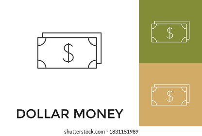 Bearbeitbares Dollar-Geld-Thin-Line-Symbol mit Titel. Nützlich für mobile Anwendungen, Website, Software und Printmedien.