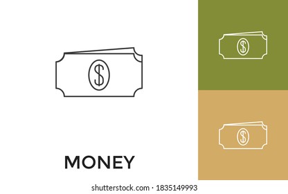 Editable Dollar Money Thin Line Icon with Title. Useful For Mobile Application, Website, Software and Print Media.