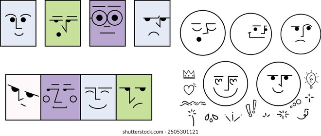 Editable dominoes Design with Expression and doddle drawing,Hand drawn set,Group of facial expression. 
