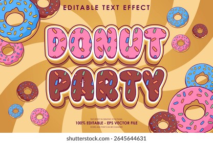 Editable donuts party text effect with illustration of donuts