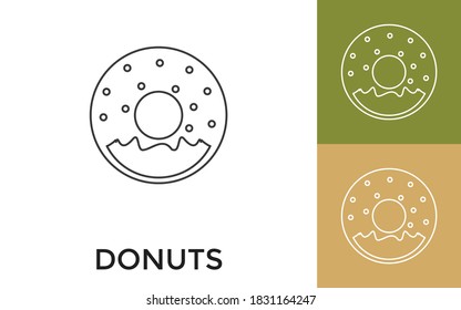 Editable Donuts Thin Line Icon with Title. Useful For Mobile Application, Website, Software and Print Media.
