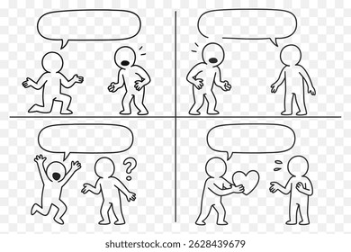 Faixa de Quadrinhos Editável Doodle - Painéis de Reação de Diálogo Emocional com Bolhas de Fala em Branco
