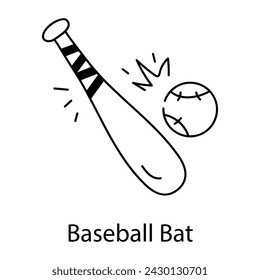 Editable doodle icon of a baseball bat 