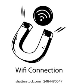 Editable doodle icon of catching wifi connection 
