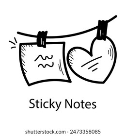 Editable doodle icon depicting sticky notes 