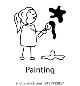 Icono de garabato editable de niño pintando 