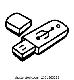 An editable doodle icon of universal serial bus 