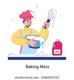 Editable doodle mini illustration of baking mess 