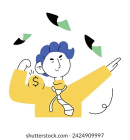 Ilustración editable del garabato mini que representa el poder del dinero 