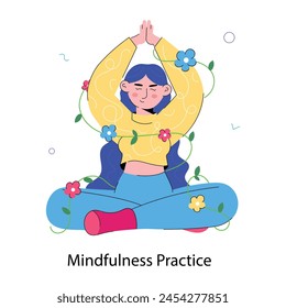 Editable doodle mini illustration of mindfulness practice 