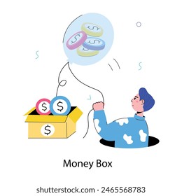 An editable doodle mini illustration of money box 