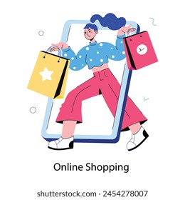 An editable doodle mini illustration of online shopping 