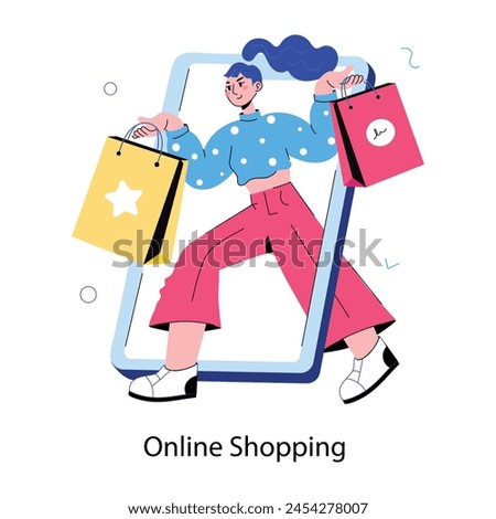 An editable doodle mini illustration of online shopping 