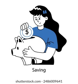 An editable doodle mini illustration of savings 