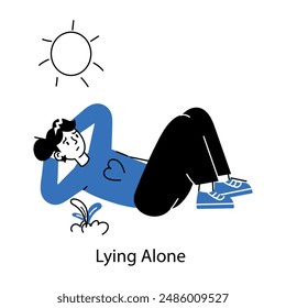 An editable doodle mini illustration showing a person lying alone 