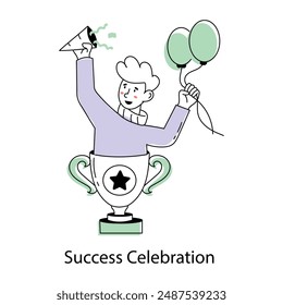 Editable doodle mini illustration of success celebration 