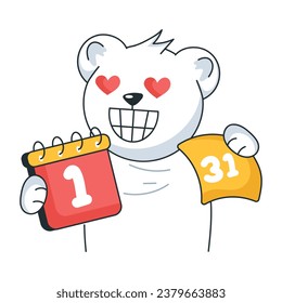 Editable doodle sticker of new year calendar