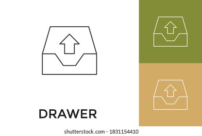 Editable Drawer Thin Line Icon with Title. Useful For Mobile Application, Website, Software and Print Media.
