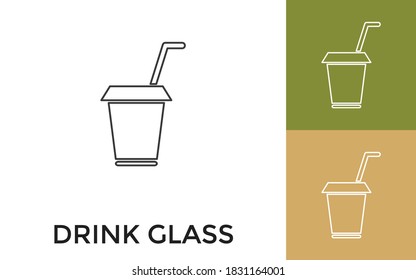 Editable Drink Glass Thin Line Icon with Title. Useful For Mobile Application, Website, Software and Print Media.
