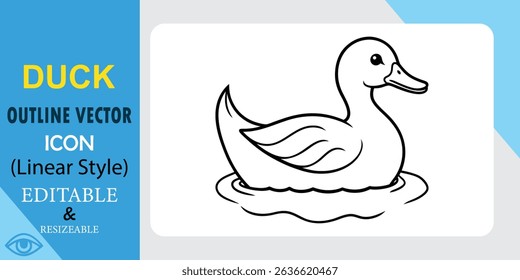 Editable Duck Outline Vector Icon Linear Style Resizable Image