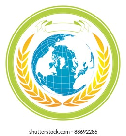 Editable Earth globe stamp with wreath and banner