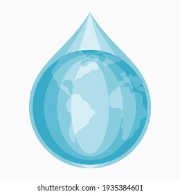 Editable Earth Globe in Water Drop Shape Vector Illustration for Artwork Element of Water Day or Environmental and Green Lifestyle Campaign Related Design