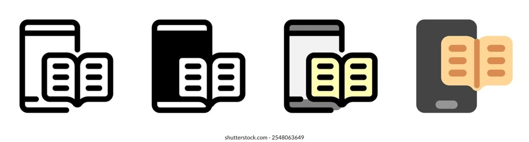 Vektorsymbol der bearbeitbaren E-Book-Reader-App. Online-Lernen, Kurs, Tutorial. Teil einer großen Ikone-Set-Familie. Perfekt für Web- und App-Schnittstellen, Präsentationen, Infografiken usw.