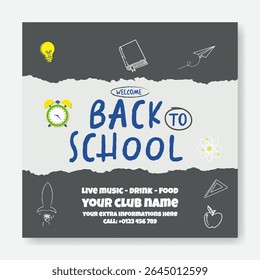 Editable educational social media post, banner, ads template for back to school, school admission, online learning, Child care, preschool web banner educational supplies vector illustration background