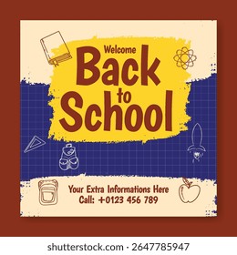Editable educational social media post, banner, ads template for back to school, school admission, online learning, Child care, preschool web banner educational supplies vector illustration background